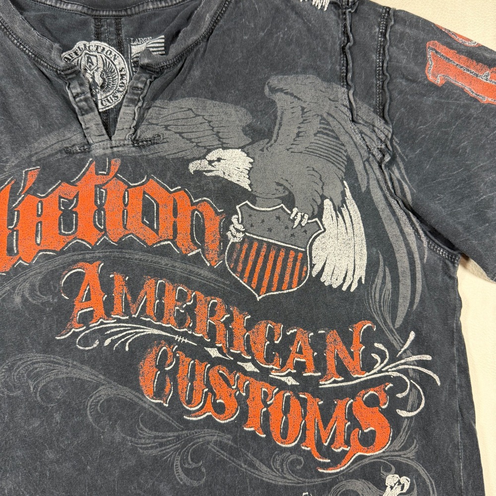 VTG Affliction American Customs Mens L Large Black Acid Wash Skull Eagle T-Shirt - Picture 10 of 14